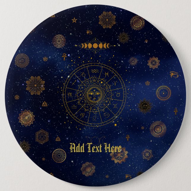 Bóton Redondo 15.24cm Símbolos mágicos da proteção Mandala Pagan Witch (Frente)