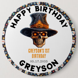 Bóton Redondo 15.24cm Skull Halloween Kids Festa de Costume - Bonita e S