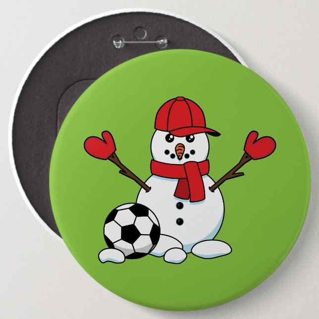 Bóton Redondo 15.24cm Snowman engraçado com bola de futebol (Frente & Verso)