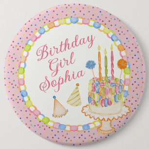 Bóton Redondo 15.24cm Sobremesa de Aniversário Rosa Toque de Confetes