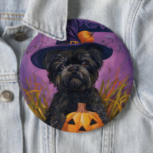 Bóton Redondo 15.24cm Spooky Affenpinscher Halloween Witch e Pumpkin