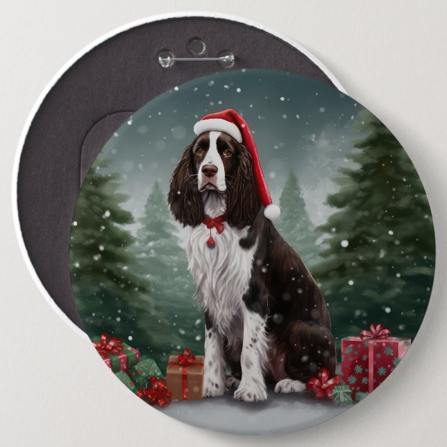 Bóton Redondo 15.24cm Springer Spaniel Dog no Natal da Neve (Frente & Verso)