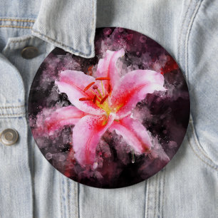 Bóton Redondo 15.24cm Stargazer Lily Flor Watercolor - bb 01