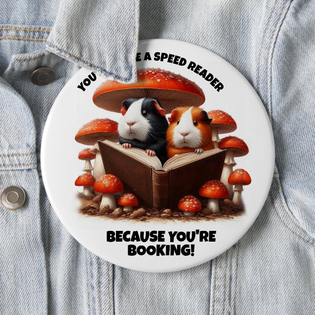 Bóton Redondo 15.24cm Suínos Engraçados Lendo Sob Cogumelos Vermelhos (In Situ)