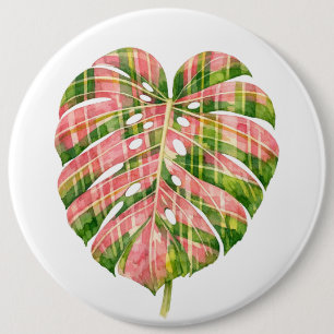Bóton Redondo 15.24cm Tartan Rosa Escocês Monstera Aquarela Botânica