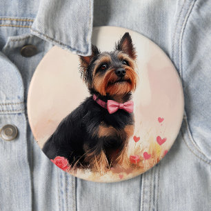 Bóton Redondo 15.24cm Terrier Australiano com Rosas - Dia dos Namorados