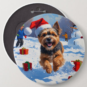 Bóton Redondo 15.24cm Terrier Tibetano Correndo na Neve com Chapéu de Na