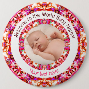 Bóton Redondo 15.24cm Texto Personalizado de Fotografia Rosa Vibrante pa