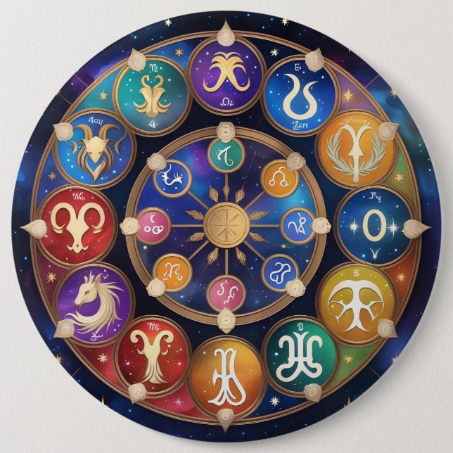 Bóton Redondo 15.24cm  the circle with the zodiac signs (Frente)