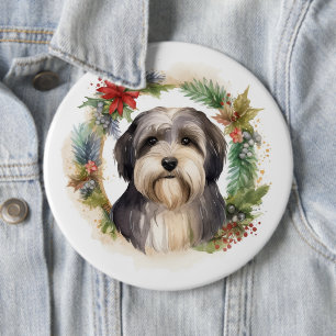 Bóton Redondo 15.24cm Tibetano Terrier Christmas Wreath Festivo Pup