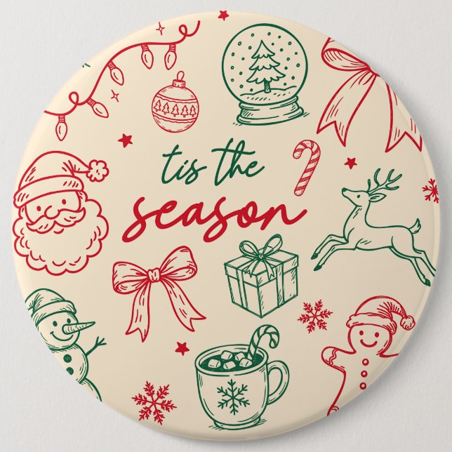 Bóton Redondo 15.24cm Tis the Season - Christmas Doodle (Frente)