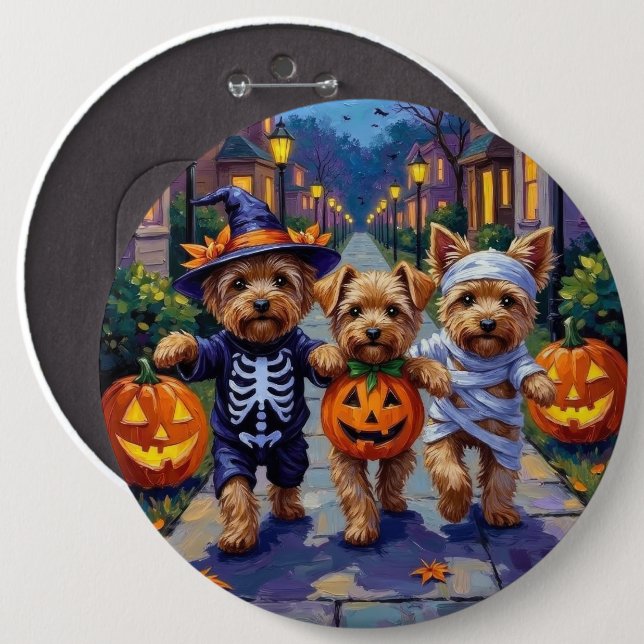 Bóton Redondo 15.24cm Trick-or-Treing Yorkipoo em Figurinos de Halloween (Frente & Verso)