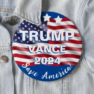 Bóton Redondo 15.24cm Trump Vance 2024 Save America Flag