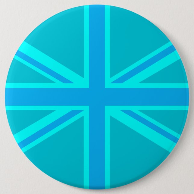 Bóton Redondo 15.24cm Turquoise Union Jack British Flag Design (Frente)