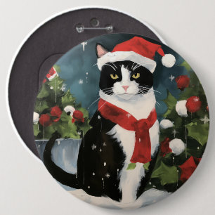 Bóton Redondo 15.24cm Tuxedo Cat no Natal da Neve