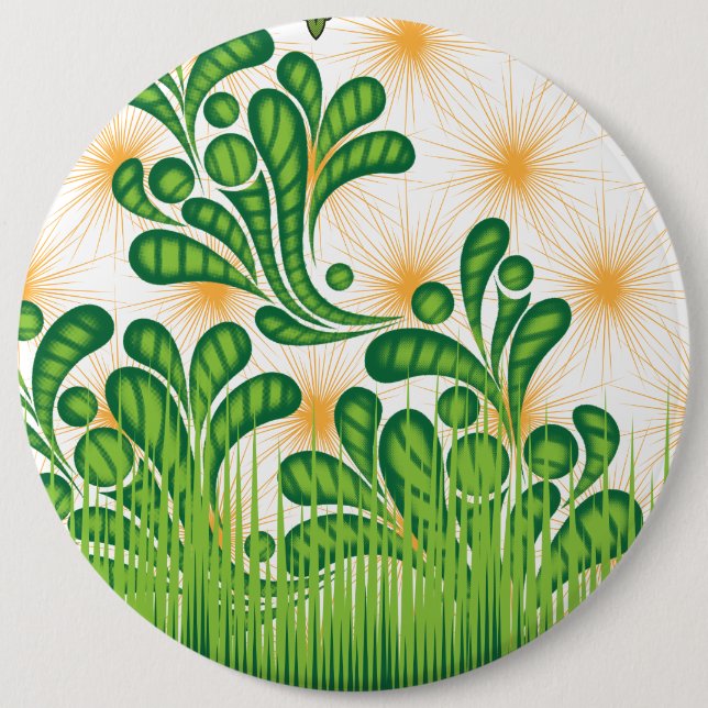 Bóton Redondo 15.24cm Um padrão artístico verde e dourado representando  (Frente)