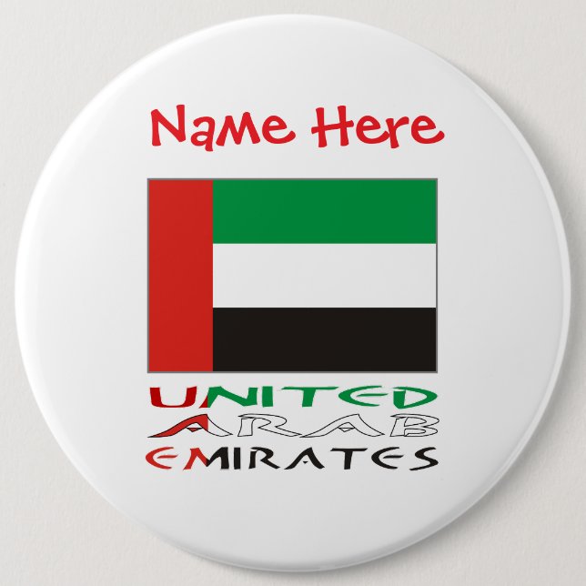 Bóton Redondo 15.24cm United Arab Emirates UAE Flag Red Personalize Name (Frente)
