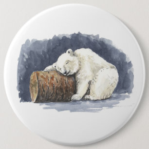 Bóton Redondo 15.24cm Urso polar dormindo, arte aquarela