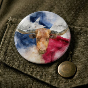 Bóton Redondo 15.24cm Vaca Longhorn com Texas Flag Map Watercolor