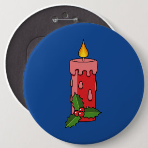 Bóton Redondo 15.24cm Vela do Pilar Vermelho Natal com Holly