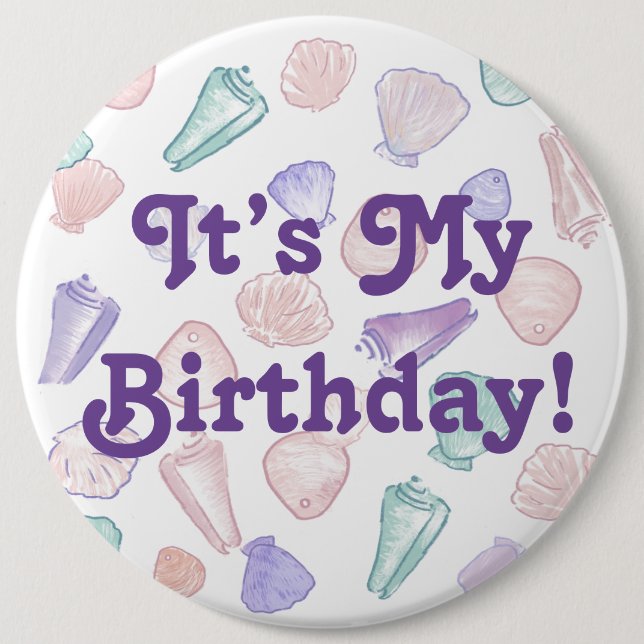 Bóton Redondo 15.24cm Vende conchas marítimas, pino de aniversários (Frente)
