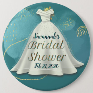 Bóton Redondo 15.24cm Vestido de Noiva Brilho Dourado Teal Profundo Pres