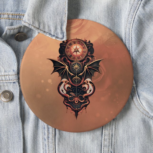 Bóton Redondo 15.24cm Viagem de tempo místico com asas, relógio de galão (In Situ)