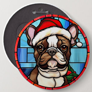 Bóton Redondo 15.24cm Vidro Pintado de Natal Bulldog Francês