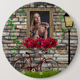 Bóton Redondo 15.24cm Vintage Fairytale Bicycle Rosa Girly Photo Frame