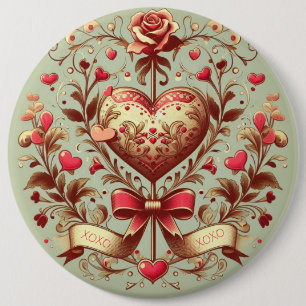 Bóton Redondo 15.24cm Vintage Heart Dia de os namorados xoxo