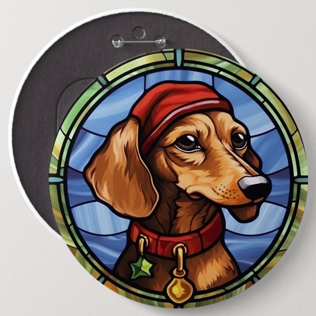 Bóton Redondo 15.24cm Vitraux de Natal de Dachshund (Frente & Verso)