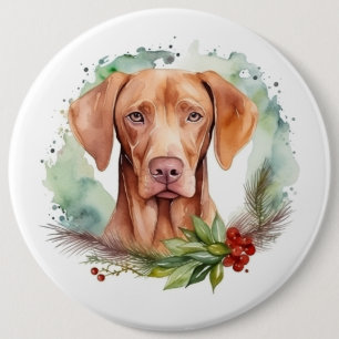 Bóton Redondo 15.24cm Vizsla Christmas Wreath Festivo Pup