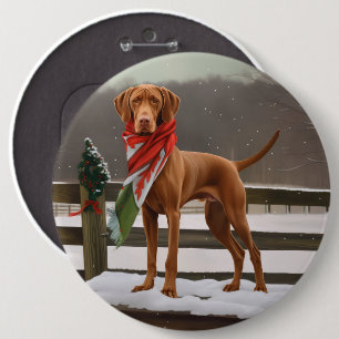 Bóton Redondo 15.24cm Vizsla Dog no Natal da Neve