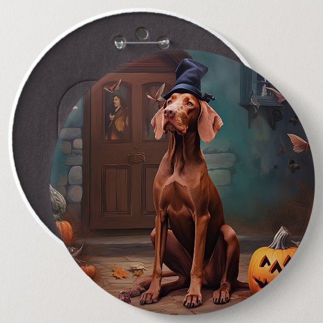Bóton Redondo 15.24cm Vizsla Pumpkins Halloween Scary (Frente & Verso)
