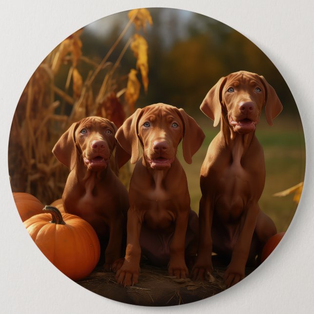 Bóton Redondo 15.24cm Vizsla Puppy Autumn Delight Pumpkin (Frente)
