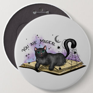 Bóton Redondo 15.24cm Você É Mágico - Místico Preto Gato e Vintage Book