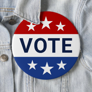 Bóton Redondo 15.24cm Votar Eleições Vermelhas e Azuis