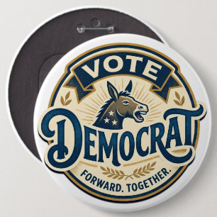 Bóton Redondo 15.24cm Vote Democrata Vintage Patriótico Tamanho Família