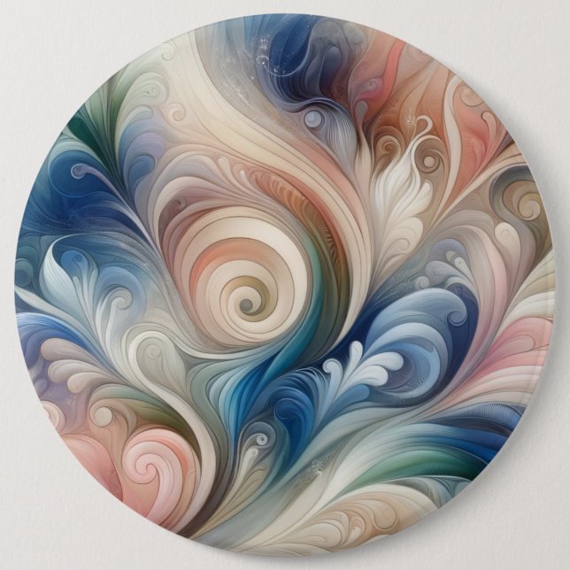 Bóton Redondo 15.24cm Watercolor Fantasy Floral Pastel Blue & Cream (Frente)