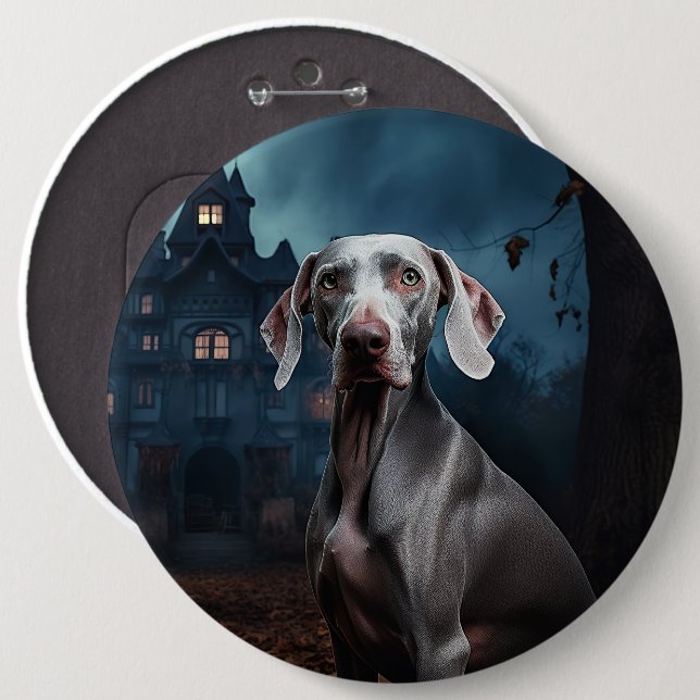 Bóton Redondo 15.24cm Weimaraner Halloween Scary (Frente & Verso)