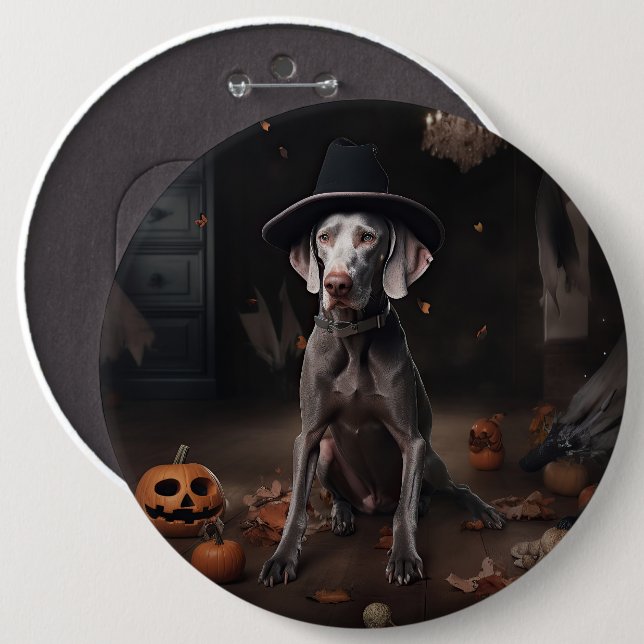 Bóton Redondo 15.24cm Weimaraner Pumpkins Halloween Scary (Frente & Verso)