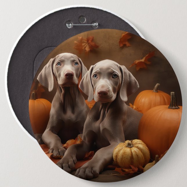 Bóton Redondo 15.24cm Weimaraner Puppy Autumn Delight Pumpkin (Frente & Verso)