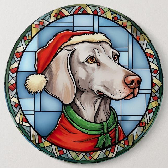 Bóton Redondo 15.24cm Weimaraner - Vidro Manchado Natal (Frente)