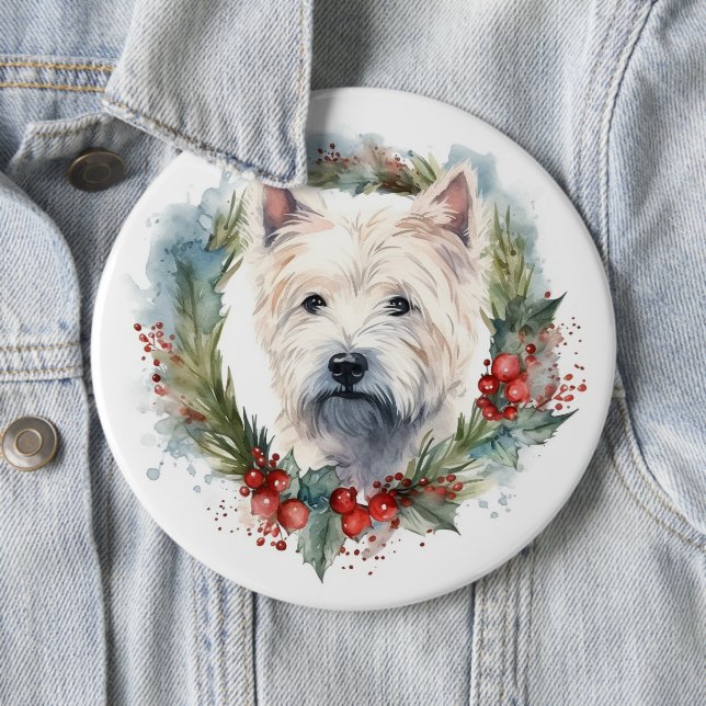 Bóton Redondo 15.24cm West Highland White Terrier Wreath de Natal (In Situ)
