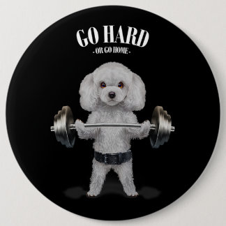 Bóton Redondo 15.24cm White Poodle Dog Weightlifting in Fitness Gym