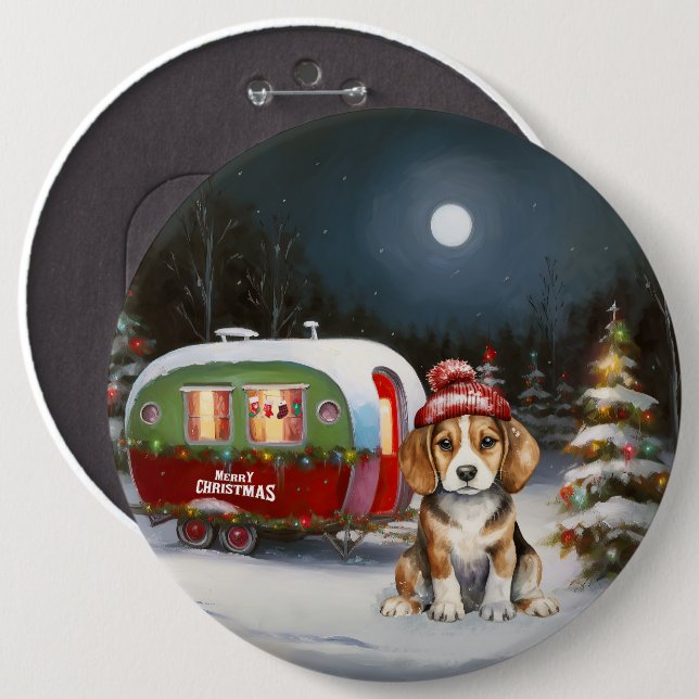 Bóton Redondo 15.24cm Winter Beagle Caravan Christmas Adventure (Frente & Verso)