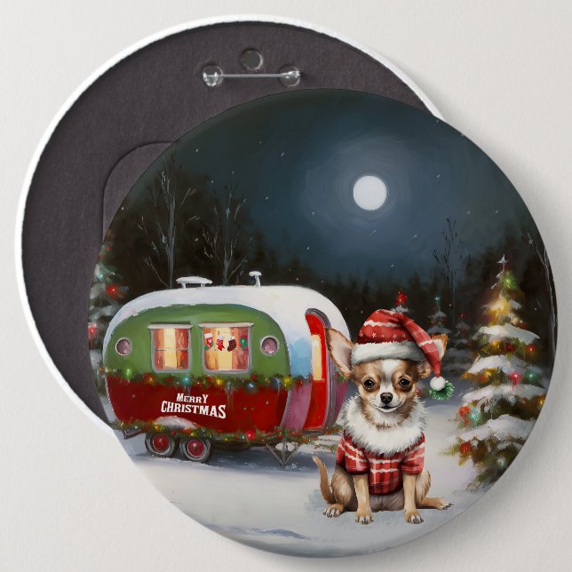 Bóton Redondo 15.24cm Winter Chihuahua Caravan Christmas Adventure (Frente & Verso)