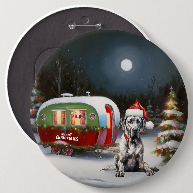 Bóton Redondo 15.24cm Winter Great Dane Caravan Christmas Adventure (Frente & Verso)