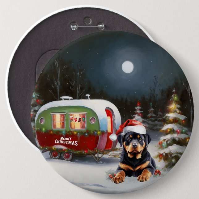 Bóton Redondo 15.24cm Winter Rottweiler Caravan Christmas Adventure (Frente & Verso)