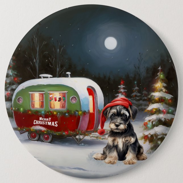 Bóton Redondo 15.24cm Winter Schnauzer Caravan Christmas Adventure (Frente)